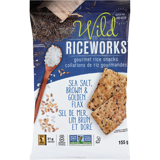 RiceWorks Rice Snacks, Sea Salt, Brown & Golden Flax 155 g, $3.86/100g