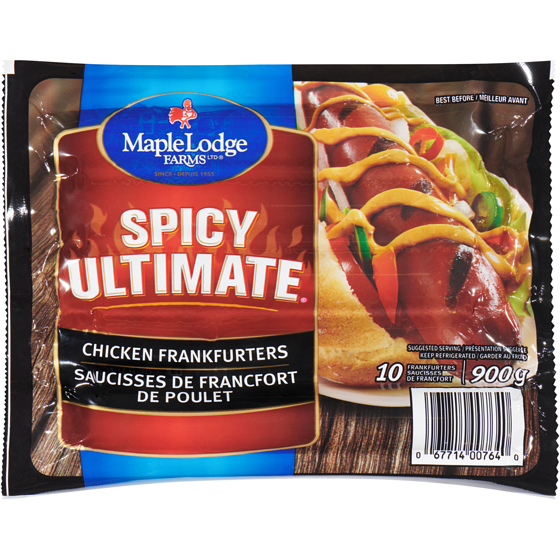 Maple Lodge Farms LT Ultimate Chicken Wiener, Spicy 900 g, $0.89/100g