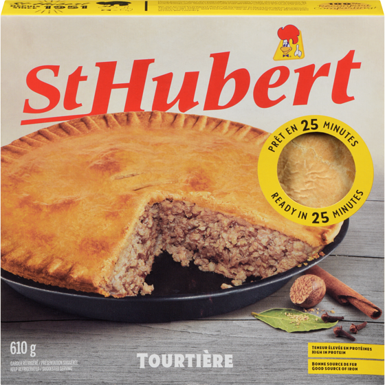 St Hubert Tourtière   610 g, $1.80/100g