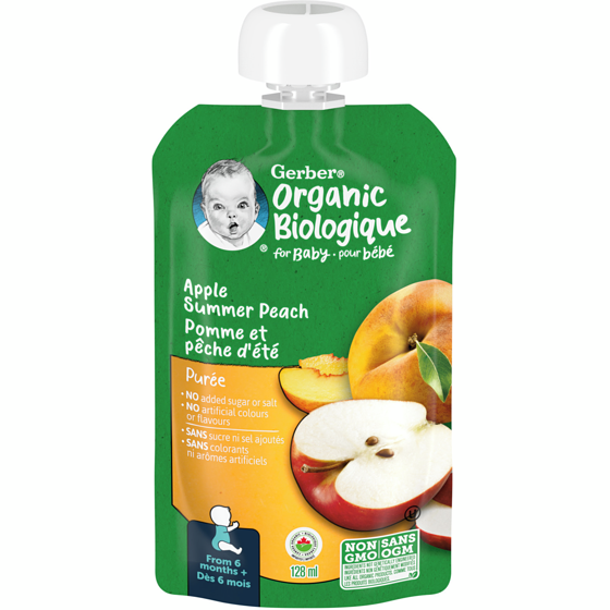 Nestlé Gerber Purée Biologique Pomme Pêche, Aliment Pour Bébé 128 ml, 1,55 $/100ml