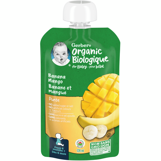 Nestlé Gerber Purée Biologique Banane Mangue, Aliment Pour Bébé 128 ml, 1,55 $/100ml