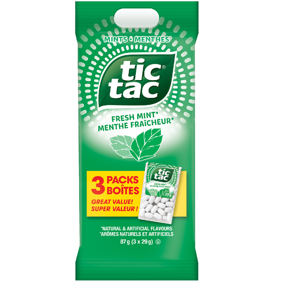 Tic Tac Mints, Fresh Mint, 3 Singles Count Candy Mint Sleeve, Mint Candy 87 g, $6.31/100g
