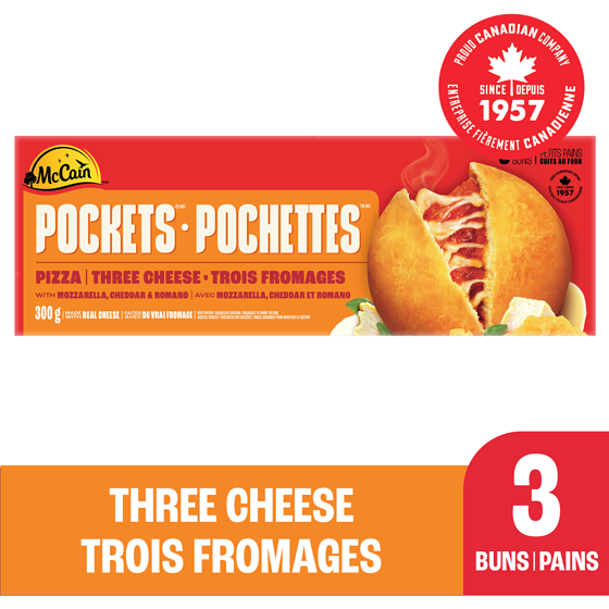 McCain Pizza Pockets Three Cheese, 3 pack 300 g, $1.33/100g