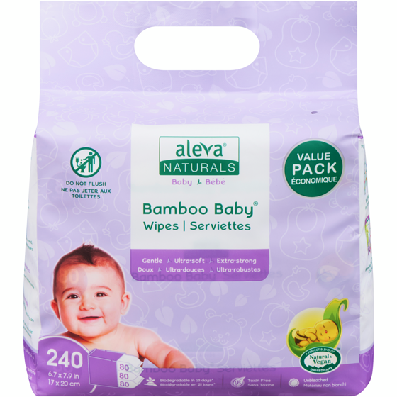 Aleva Naturals Bamboo Baby Wipes 240 ea, $0.06/1ea
