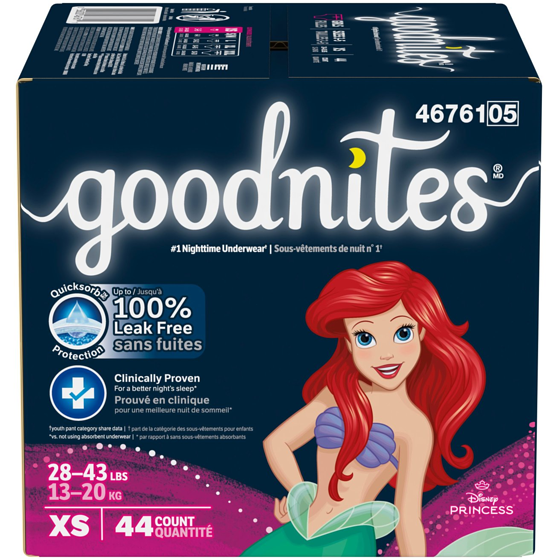 GoodNites Sous-vêtements de nuit pour filles, TP, 44 sous-vêtements 44 ea, 0,75 $/1ch