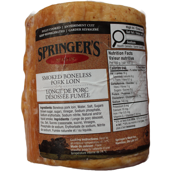 Springer's Meats Smoked Boneless Pork Loin, Fully Cooked $22.91/1kg $10.39/1lb