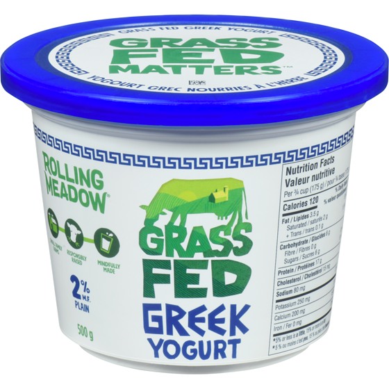 Rolling Meadow Grass Fed Greek Yogurt Plain, 2 % M.F. 500 g, $1.40/100g