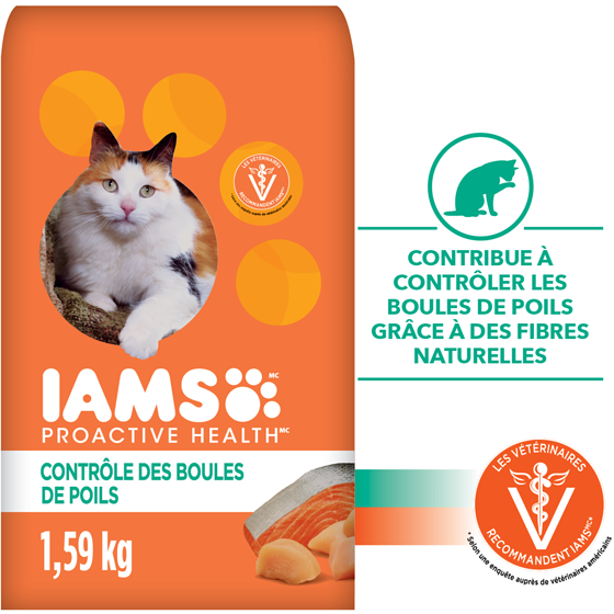 Iams Nourriture sèche pour chats adultes PROACTIVE HEALTH Hairball Care avec poulet et saumon, sac 1.588 kg, 1,01 $/100g
