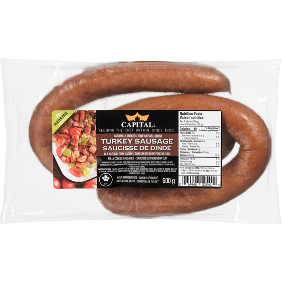 Capital Packers Smoked Turkey Sausage 600 g, $2.33/100g