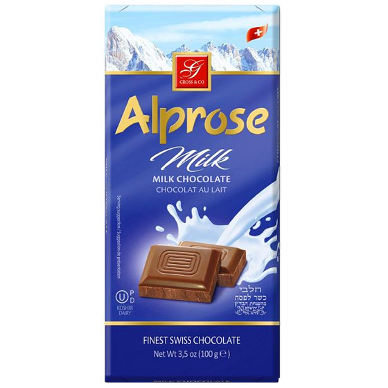 Alprose Barre de chocolat au lait casher 100 g, 6,99 $/100g