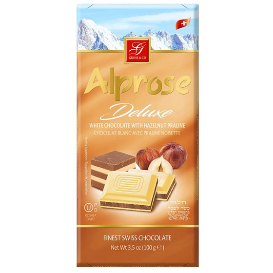 Alprose White Chocolate With Hazelnut Praline 100 g, $6.99/100g