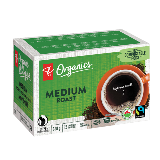 PC Biologique Cartouches individuelles de café torréfaction moyenne 12 ea, 0,83 $/1ch