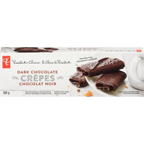 President's Choice Dark Chocolate Crepes 100 g, $3.25/100g