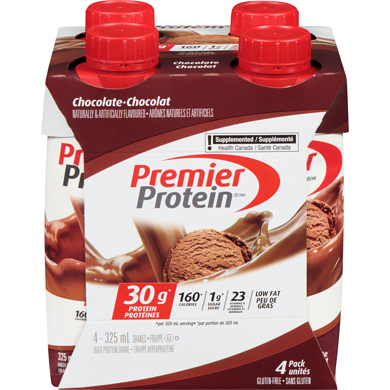 Premier Boisson Fouettée à Source de Protéines Chocolat 4 Emballage 4x325.0 ml, 0,96 $/100ml