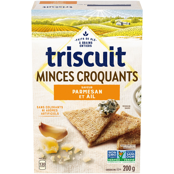 Christie TRISCUIT minces et croquants, à saveur de parmesan et ail craquelins 200 g, 2,50 $/100g