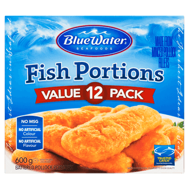 BlueWater Seafoods Portions de poisson en pâte 600 g, 1,50 $/100g
