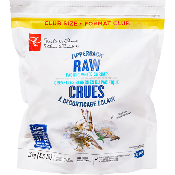 le Choix du Président Grosses Crevettes Blanches Du Pacifique À Décorticage Éclair 1.5 kg, 1,87 $/100g