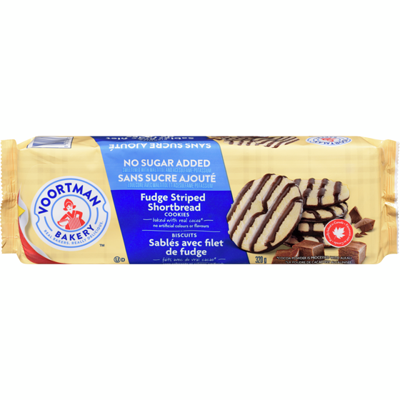Voortman No Sugar Added Fudge Striped Shortbread Cookies 320 g, $1.09/100g