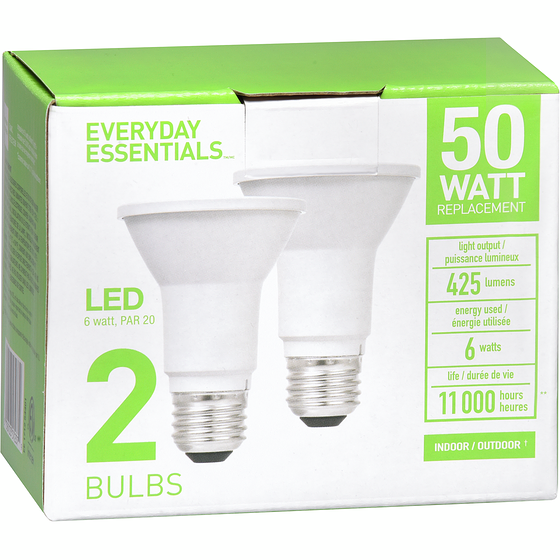 Everyday Essentials Ampoule à DEL PAR20, emb. de 2 1 ea, 8,00 $/1ch
