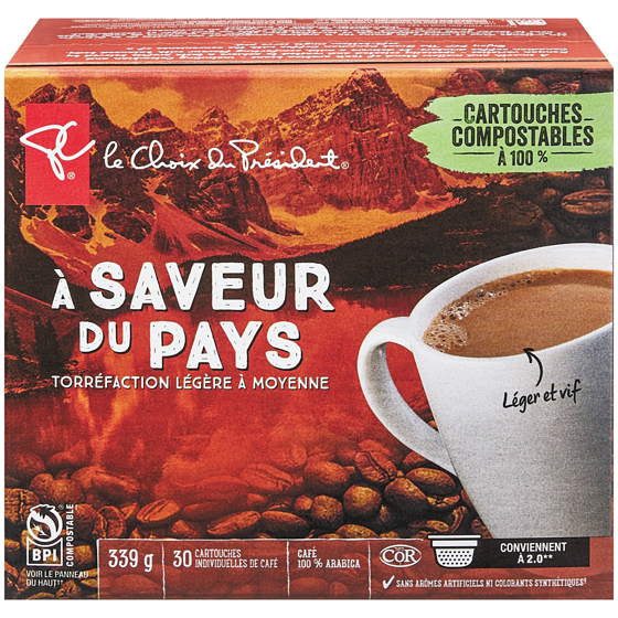 le Choix du Président Cartouches individuelles de café torréfaction blonde à moyenne À saveur du pays 30 ea, 0,80 $/1ch