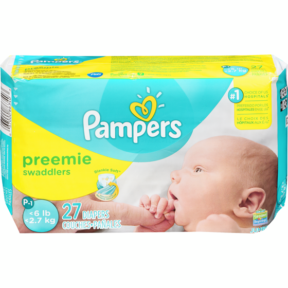 Pampers Couches Swaddlers, taille P, 27 unités 27 ea, 0,52 $/1ch