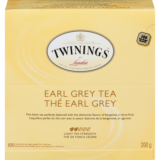 Twinings 100ct Earl Grey 100 ea, 0,18 $/1ch
