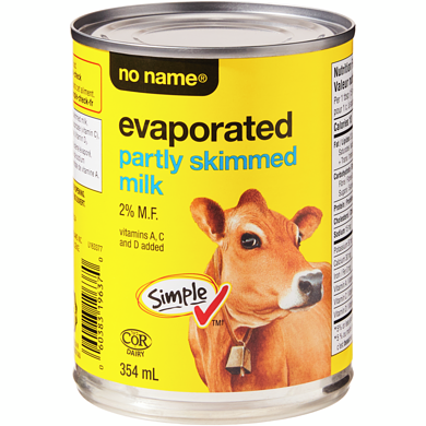 No Name Evaporated Partly Skimmed Milk 354 ml, $0.56/100ml
