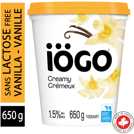 IOGO Vanilla Lactose-Free Yogurt Tubs 1.5% 650 g, $0.62/100g