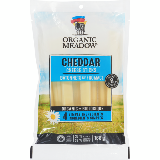 Organic Meadow Cheddar Cheese Sticks 24 % M.F. 8 Sticks 168 g, $5.35/100g