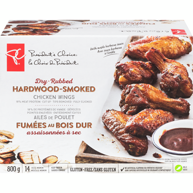 President's Choice Dry-Rubbed Hardwood-Smoked Chicken Wings 800 g, $2.38/100g
