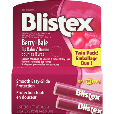 Blistex Baume pour les Lèvres Baies 15 FPS Emballage Duo ! 8.5 g, 58,82 $/100g