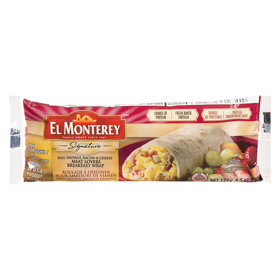 El Monterey Signature Egg, Sausage, Bacon & Cheese Breakfast Wraps 128 g, $1.95/100g
