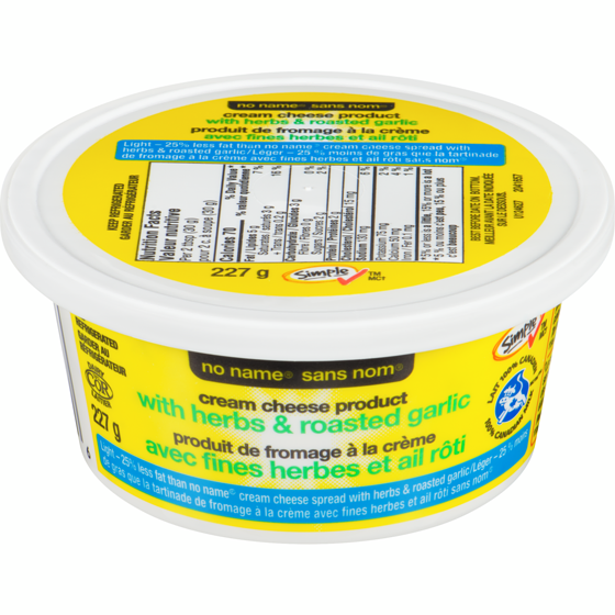 No Name Light Cream Cheese Product with Herbs & Roasted Garlic 227 g, $1.89/100g