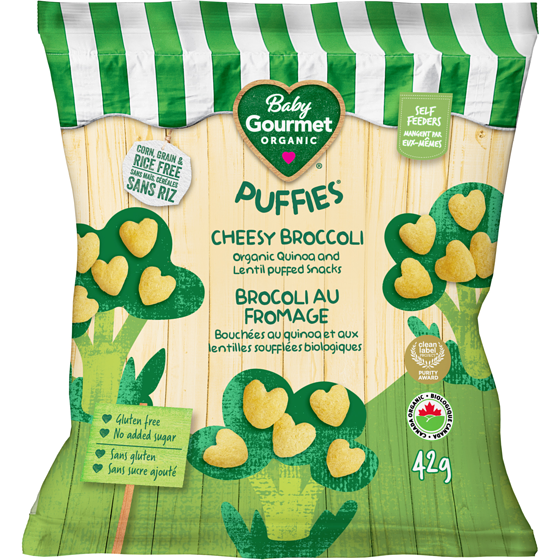 Baby Gourmet Bouchées au quinoa et aux lentilles soufflées biologiques brocoli au fromage  42 g, 10,69 $/100g
