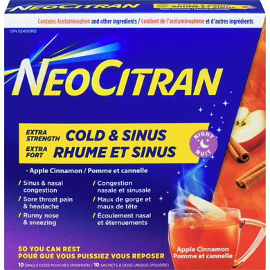 NeoCitran Extra Strength Cold & Sinus For Nighttime Relief, Apple Cinnamon, 10 Count 10 ea, $1.45/1ea