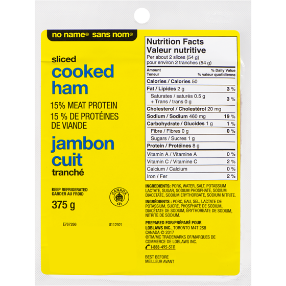 No Name Cooked Ham 375 g, $1.87/100g