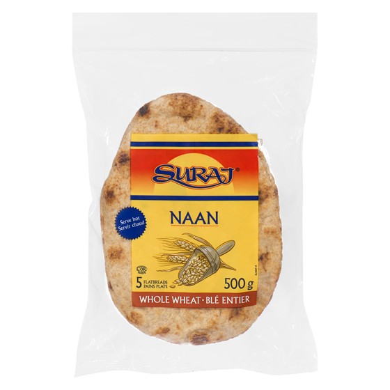 Suraj Naan Whole Wheat 5 Flatbreads 500 g, $0.60/100g