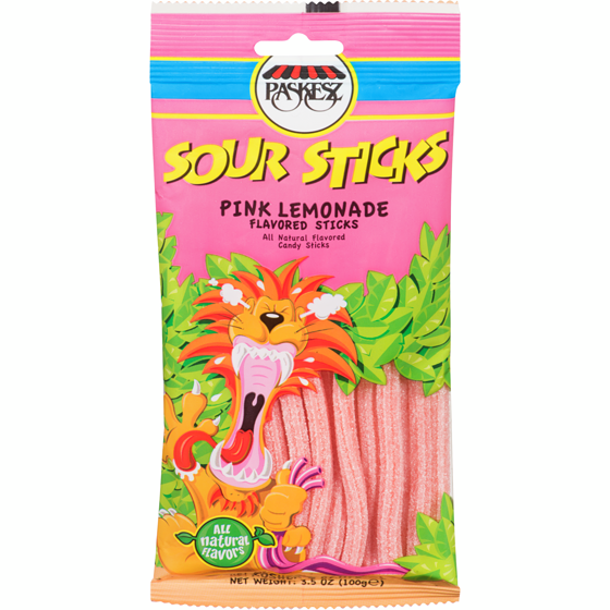 Paskesz Kosher Sour Sticks Candy Sticks Pink Lemonade Flavored 100 g, $5.49/100g