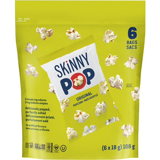 SkinnyPop Popcorn Pack Pure Popped Perfection Popcorn 6 Bags 108 g, $6.47/100g