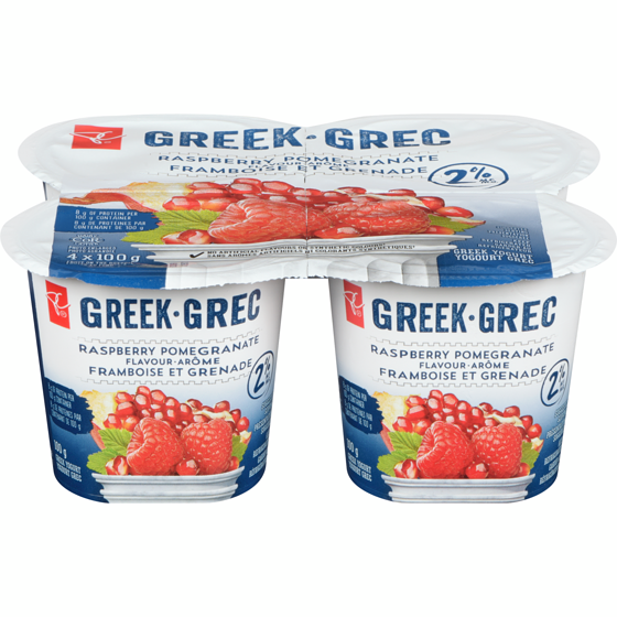 President's Choice Raspberry Pomegranate 2% M.F. Greek Yogurt 4x100.0 g, $1.00/100g