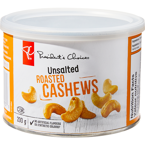 President's Choice Unsalted Roasted Cashews 200 g, $3.25/100g