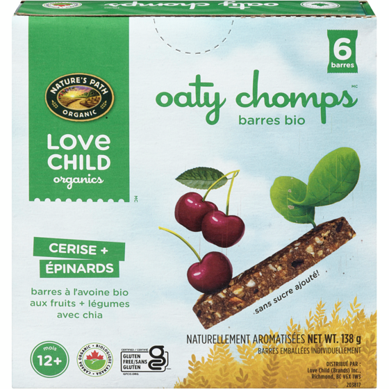 Love Child Organics Barres collation cerise + épinard Oaty Chomps 138 g, 3,47 $/100g