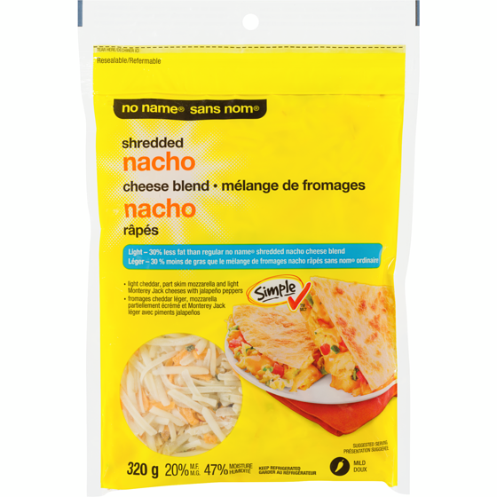 No Name Nacho Cheese Blend Shredded Mild Light 20% M.F. 320 g, $1.87/100g
