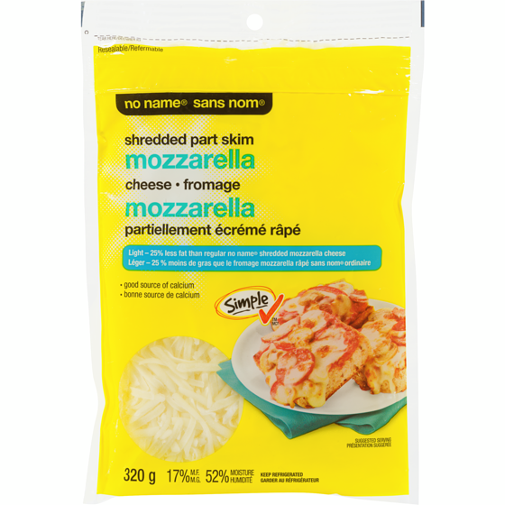 No Name Shredded Part Skimmed Mozzarella 320 g, $1.56/100g