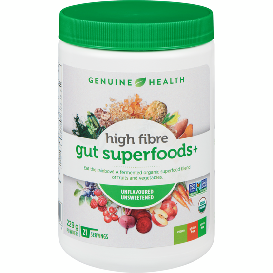 Genuine Health High Fibre Gut Superfoods+, Unflavoured Unsweetened Vegan Powder 229 g, $27.07/100g