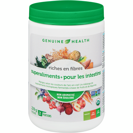 Genuine Health superaliments+ fermentés biologiques pour l'intestin, non aromatisé, non sucré, superaliments végétaliens en poudre 229 g, 17,90 $/100g