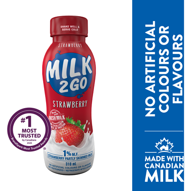 Milk 2 Go 1% Strawberry Partly Skimmed Milk 310 ml, $0.32/100ml