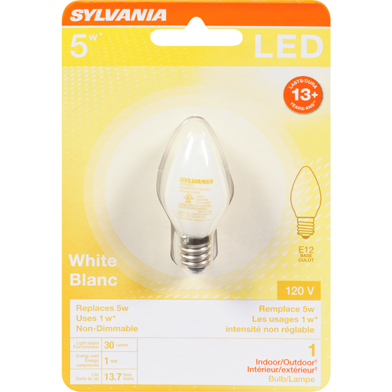 Sylvania Ampoule à DEL, 15 000 heures, 1 W C7 1 ea, 4,00 $/1ch