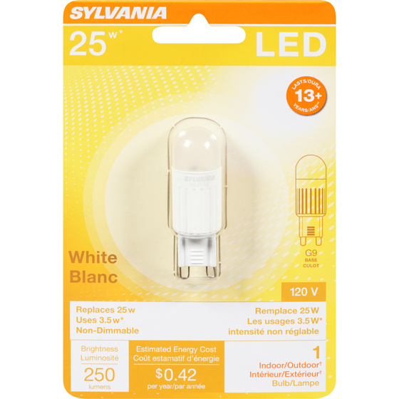 Sylvania 15000 Hour LED 3.5W G9 1 ea, $13.00/1ea