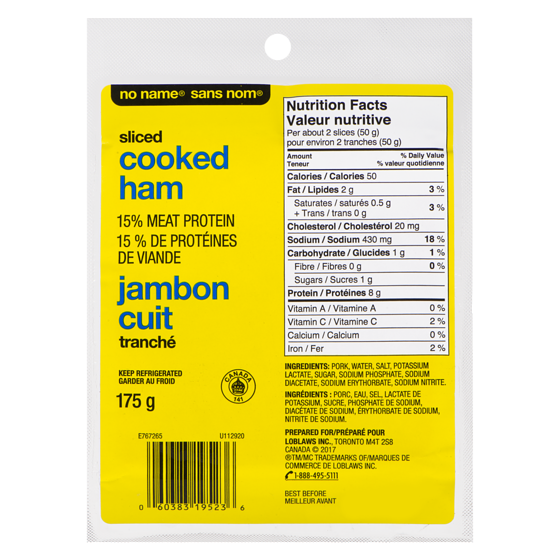 No Name Cooked Ham 175 g, $1.71/100g